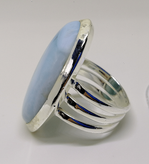  Handmade Larimar Ring Jewelry in Blue Gemstone and Healing Stone   