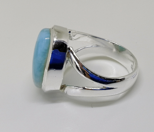 925 Sterling Silver Ring Studded With Natural Larimar Stone