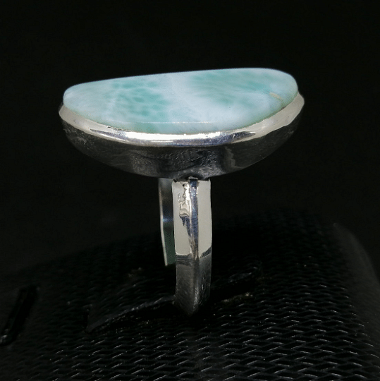 Natural 925 Sterling Silver Ring Studded With Natural Larimar Stone