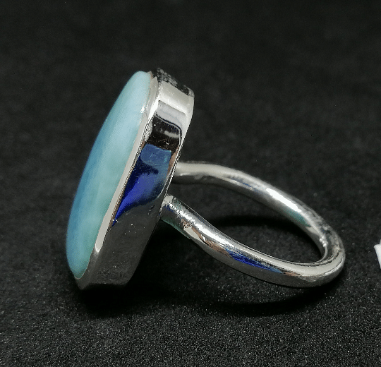 925 Sterling Silver Natural Larimar Ring