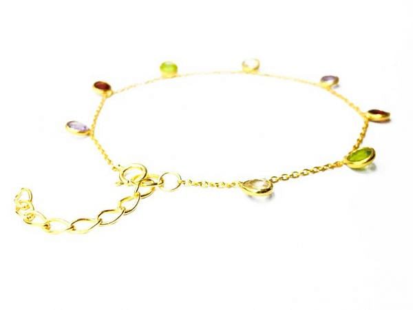 Handmade 925 Sterling Gold Bracelet With Multi Stones in 17cm+3cm -  4mm,Sold By 1pcs  