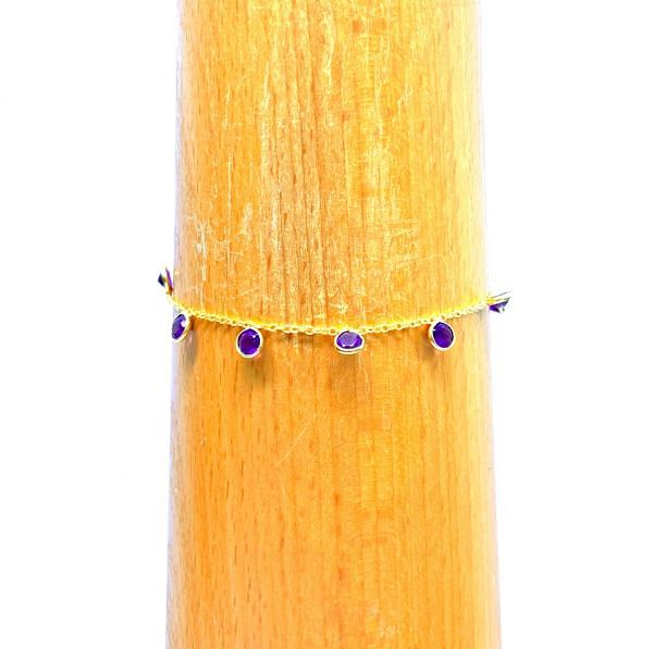  Handmade 925 Sterling Gold Plated Bracelet in Amethyst Stone, 17cm+3cm -Sold By 1pcs  