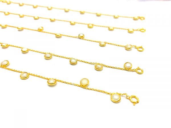 925 Sterling Gold 17cm+3cm Bracelet Studded With Pearl Stone  - 4mm 
