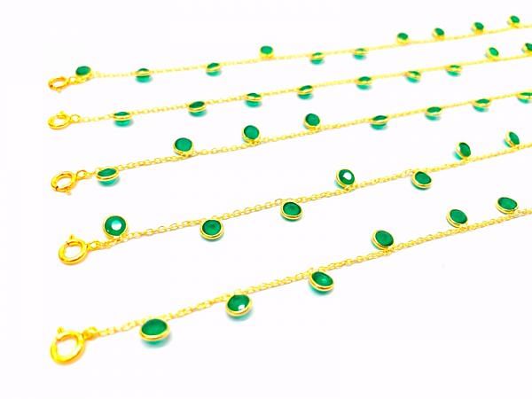  Handmade 925 Sterling 17cm+3cm Gold Bracelet With Green Onyx - Sold By 1pcs 