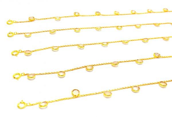 925 Sterling Gold Plated Rose Chalcedony Bracelet, 17cm+3cm  