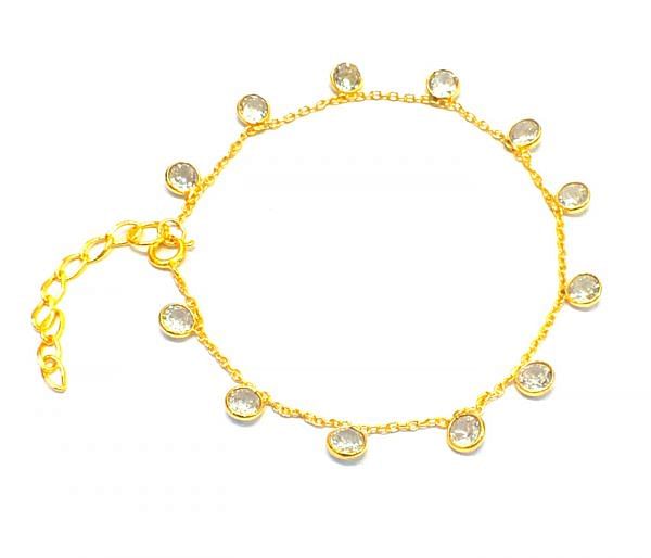 17cm+3cm 925 Sterling Gold Bracelet With Crystals - 4mm,Sold By 1pcs 