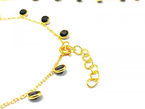 Handmade 925 Sterling Gold Bracelet With Black Spinel, 17cm+3cm -  Sold By 1pcs  