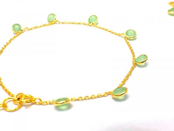 Beautiful 925 Sterling Gold Bracelet With Light Green chalcedony, 4mm - 17cm+3cm Gold Bracelet