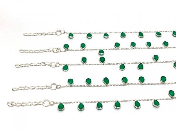 Beautiful 17cm+3cm 925 Sterling Silver Bracelet Studded With Emerald - 4mm,Sold By 1pcs