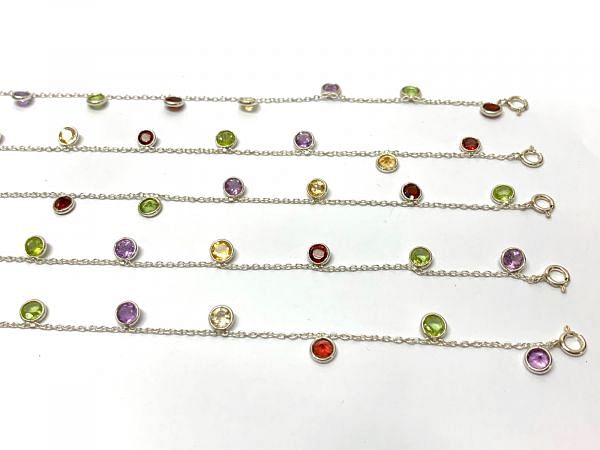  Beautiful 925 Sterling Silver Bracelet With Multi Stones in 4mm Size 
