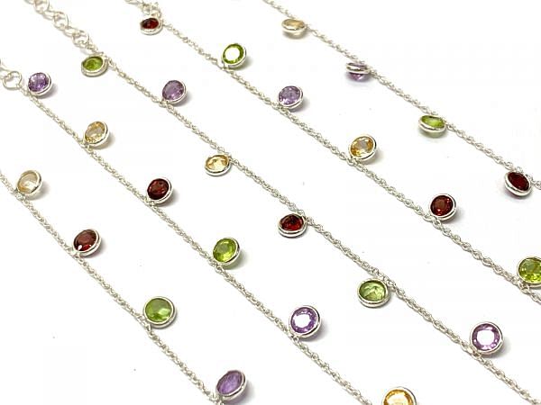  Beautiful 925 Sterling Silver Bracelet With Multi Stones in 4mm Size 