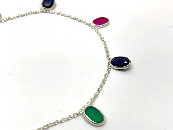 Beautiful 925 Sterling Silver Bracelet With Ruby Emerald Sapphire in 4mm Size - 17cm+3cm Silver Bracelet 
