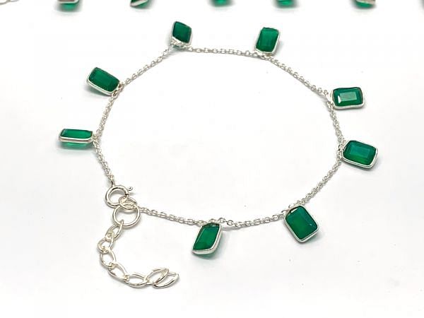 925 Sterling Silver Bracelet in Rectangle Shape - Emerald(4mm), Sold By 1pcs 