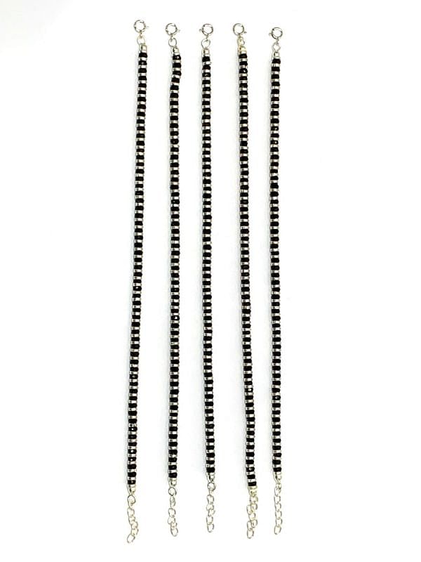 Handmade 925 Sterling Silver Bracelet - Black Spinel , 17cm+3cm Silver Bracelet
