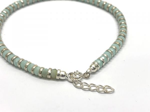 Beautiful 925 Sterling Silver Bracelet With  Light Green Chalcedony,  17cm+3cm