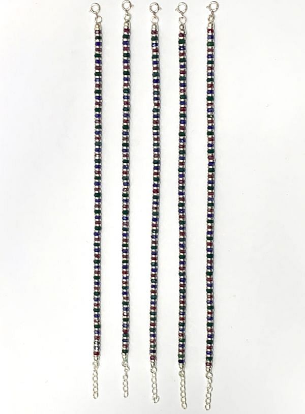 Handmade 925 Sterling Silver Bracelet in Ruby Sapphire Emerald Chalcedony Coated - 17cm+3cm  