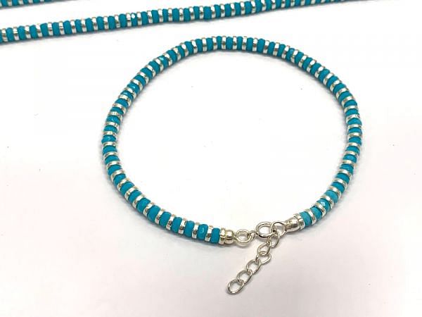 925 Sterling Silver Bracelet With Turquoise Chalcedony in 17cm+3cm  