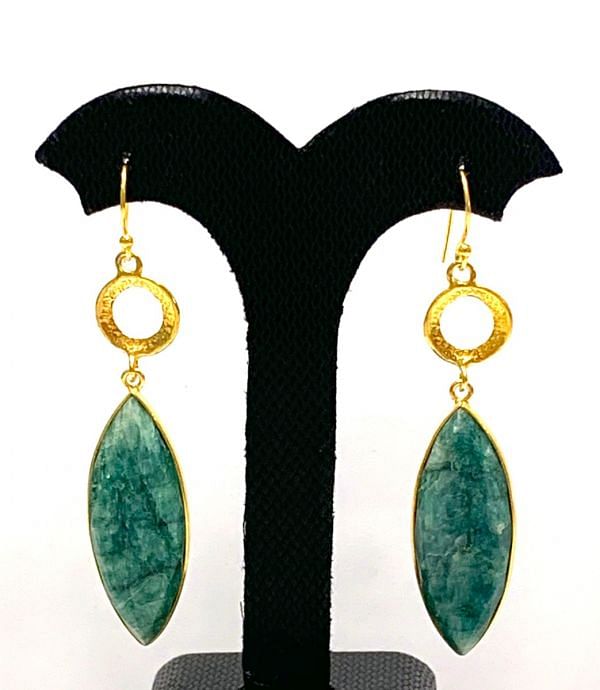 Beautiful 925 Sterling Silver Earring With Natural Emerald Stone -6.7Cm, Sold By 1Pair