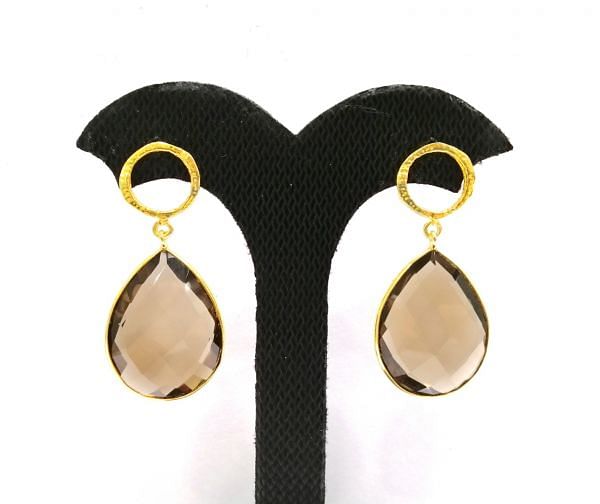 925 Sterling Silver Earring With Black Onyx and Smoky Quartz, 4.2Cm