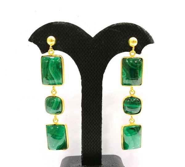 Amazing 925 Sterling Silver Earring With Malachite Stone - 6.2 Cm, Sold By 1 Pair 