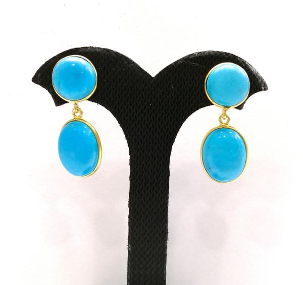 Handmade  925 Sterling Silver Earring With Tiger eye and Turquoise - 3.2Cm ,Sold By 1Pair