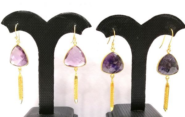 925 Sterling Silver Earring Studded With Amethyst in 6.4 Cm, Sold By 1 Pair  