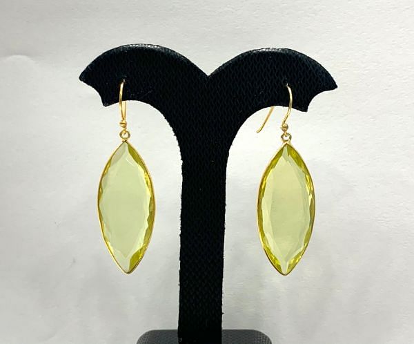 Amazing 925 Sterling Silver Earring With Natural Lemon Quartz in 5.1 Cm, Sold By 1 Pair