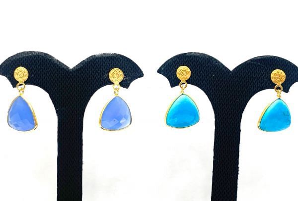 925 Sterling Silver Earring Studded With Turquoise Stone in 2.9Cm, Sold By 1Pair 