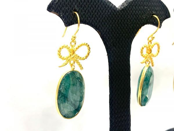 Handmade 925 Sterling Silver Earring With Turquoise and Emerald in 4.4cm, Sold By 1Pair  