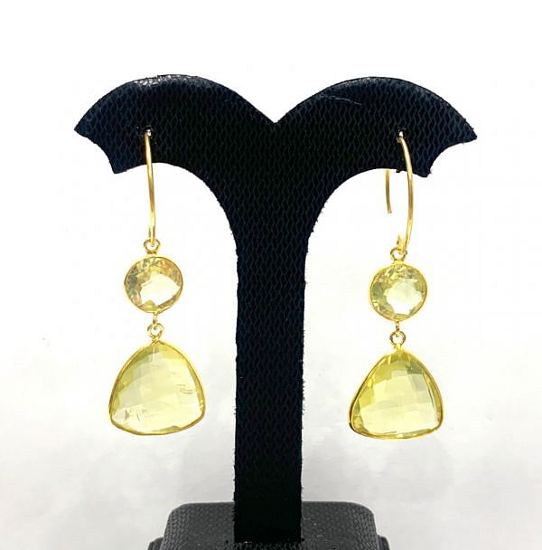 Beautiful Handmade 925 Sterling Silver Earring With Natural Lemon Quartz - 5.1Cm, Sold By 1Pair 