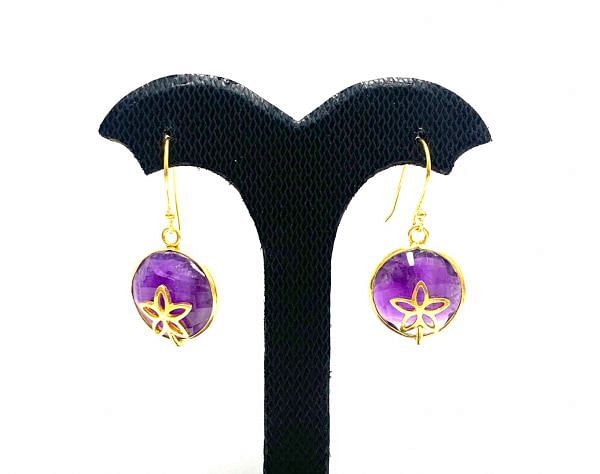 925 Sterling Silver Earring in Natural Amethyst With 3cm -  Sold By 1 Pair