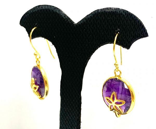 925 Sterling Silver Earring in Natural Amethyst With 3cm -  Sold By 1 Pair