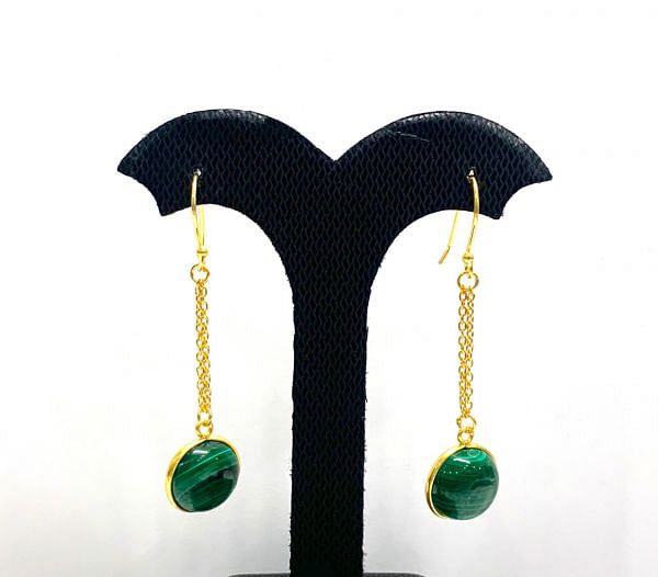 Beautiful Handmade 925 Sterling Silver Earring Studded With Natural Malachite - 5.5cm, Sold By 1 Pair  