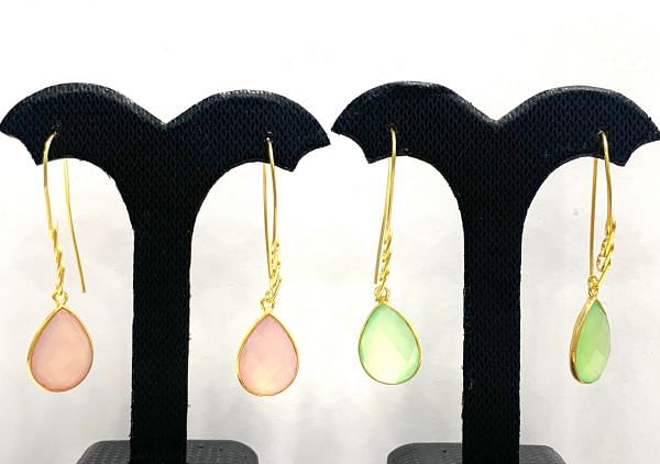 925 Sterling Silver Earring -  Light Green Chalcedony(5.2cm), Sold By 1Pair