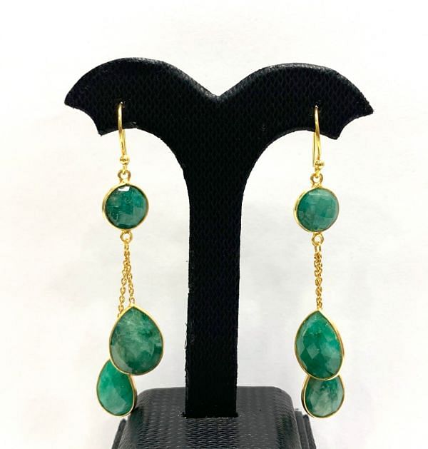 925 Sterling Silver Earring With Green Onyx in 7.1Cm,Sold By 1 Pair 