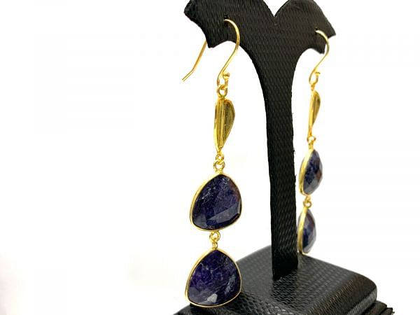 925 Sterling Silver Earring With Natural Labradorite and Sapphire -  7Cm Size