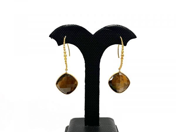 925 Sterling Silver Earring With Natural Labradorite and Tiger Eye Stone - 4.6cm Size