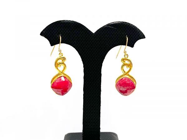  Beautiful Handmade 925 Sterling Silver Earring Studded  With Natural Crystals,Spinel,Ruby,Chalcedony, 4cm Size