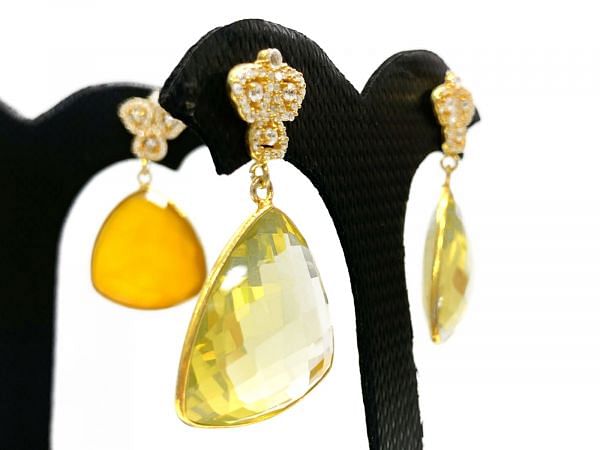 Beautiful Handmade 925 Sterling Silver Earring -  Natural Black Spinel,Smoky Quartz,Chalcedony(3.7cm)