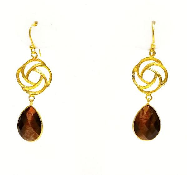 925 Sterling Silver Earring With Labradorite and Tiger Eye in 5.7cm - Sold By 1Pair  