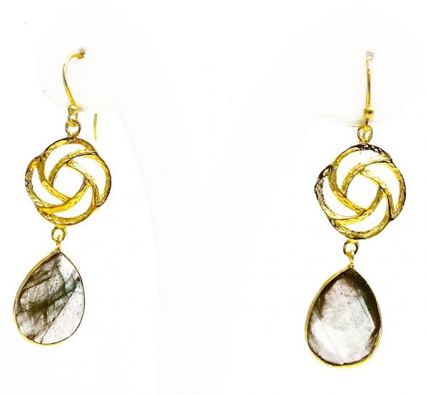 925 Sterling Silver Earring With Labradorite and Tiger Eye in 5.7cm - Sold By 1Pair  