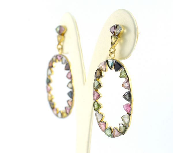 925 Sterling  Silver Earring in Tourmaline Stone With 5.2cm, Sold By 1Pair