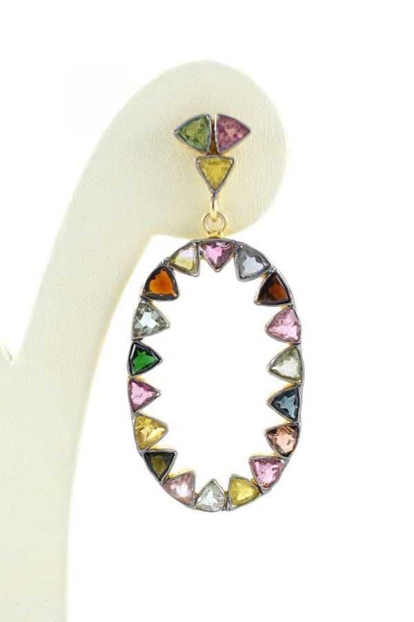925 Sterling  Silver Earring in Tourmaline Stone With 5.2cm, Sold By 1Pair