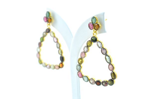  Beautiful  925 Sterling Earrings Silver - Bi Colour Tourmaline(4.9cm), Sold By 1Pair