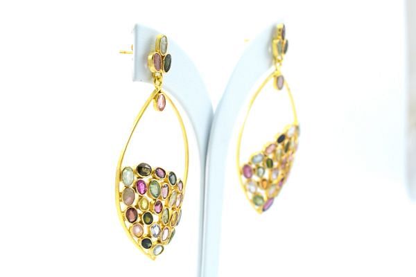 Beautiful 925 Sterling Silver Earring Studded With Multi Tourmaline,Chandelier and Natural Tourmaline - 6.1cm