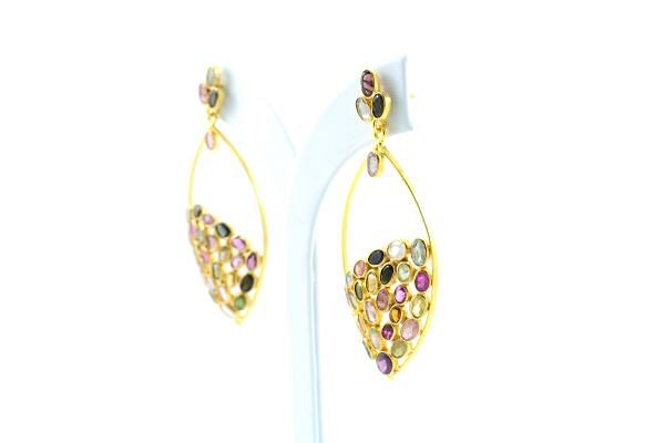 Beautiful 925 Sterling Silver Earring Studded With Multi Tourmaline,Chandelier and Natural Tourmaline - 6.1cm