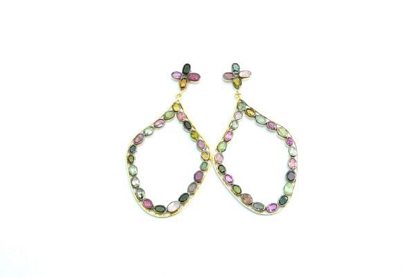 925 Sterling Earrings Silver Earring With Bi Colour Tourmaline in 6.6cm,Sold By 1Pair 