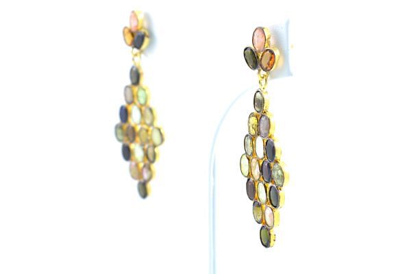   925 Sterling Silver Earring Studded With Bi Colour Tourmaline - 5.2cm Size, Sold By 1Pair 