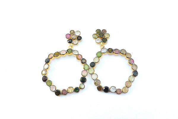  925 Sterling Earring Silver Studded With Natural Tourmaline in 4.3cm Size , Sold By1Pair