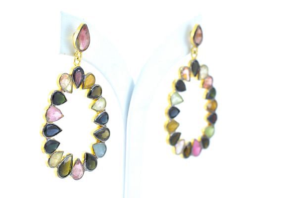 925 Sterling Silver Earring in 4.4cm Size - Bi Colour Tourmaline, Sold By 1Pair